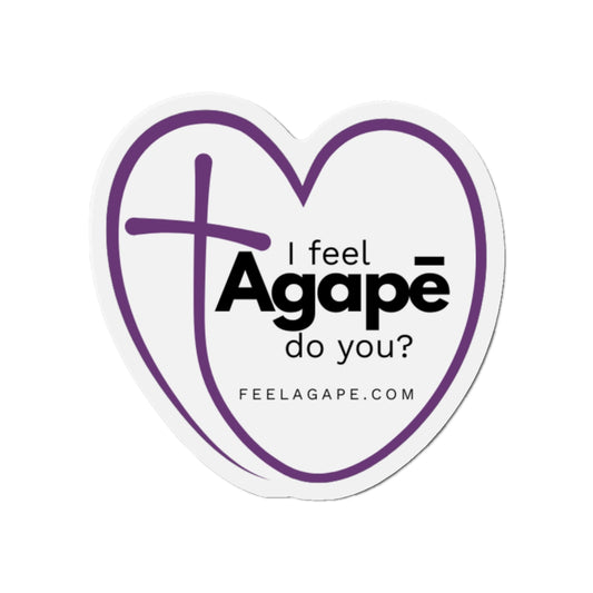Feel Agapē mission car magnet with heart-and-cross design on white background