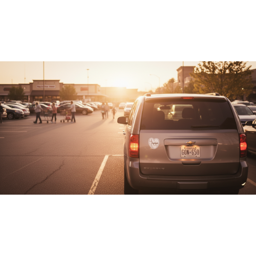 Agapē mission car magnet displayed on SUV in sunset parking lot”